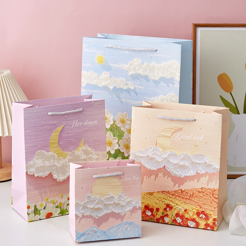 创意立体感油画礼品袋儿童节生日回礼纸袋幼儿园毕业礼物包装袋子