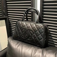 中古ヴィンテージ菱格キャビアボウリングクラシックヒルトンハンディ枕バッグ円筒女性カバン