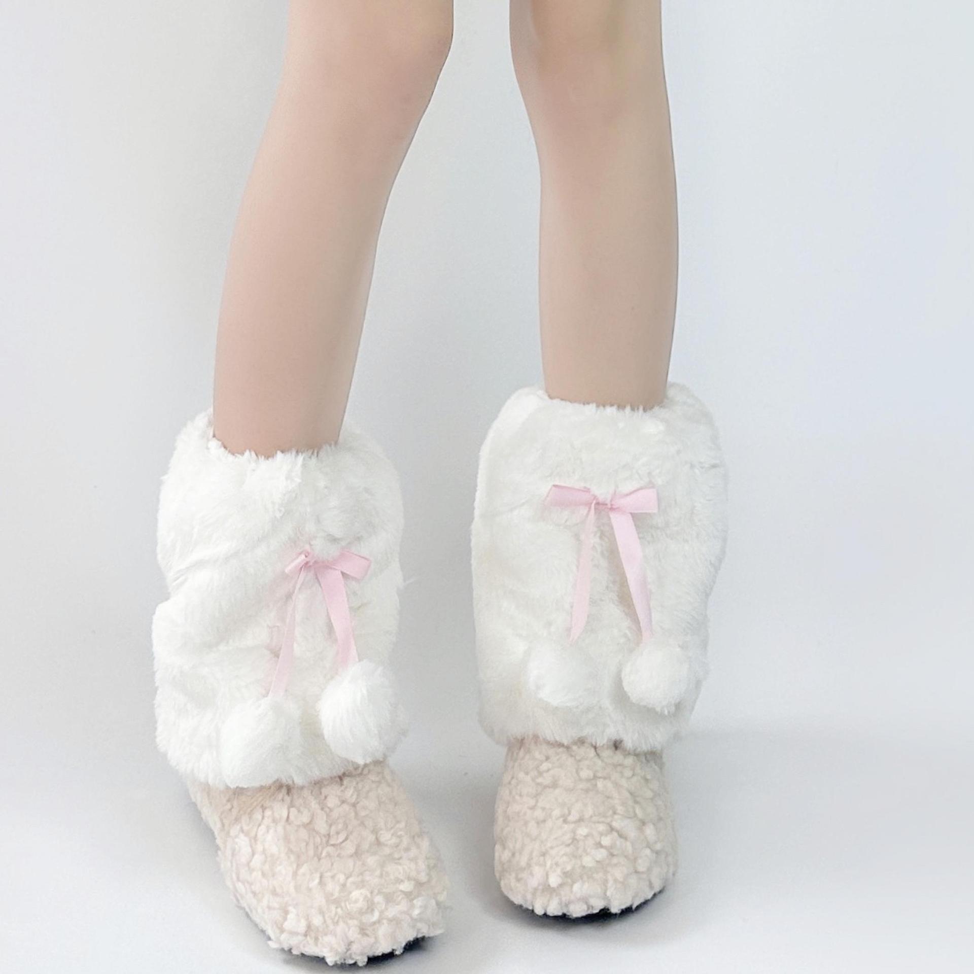 Scaldamuscoli fatti in casa per autunno e inverno, nuovi calzini beige e velluto ispessiti, cintura in lana d'agnello, caldi calzini in pile di vitello_voghion.com