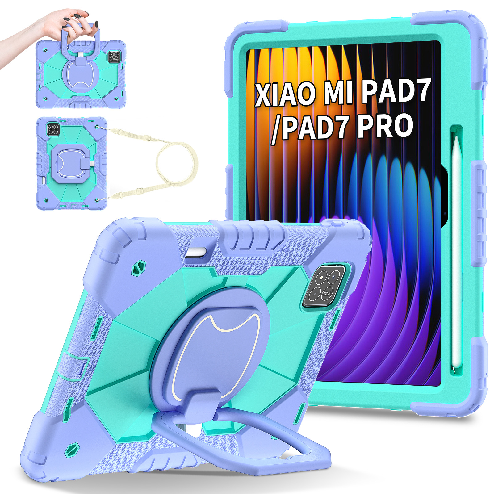 Funda para Tableta con Ranura para Lápiz para Xiaomi Pad 7 / Pad 7 Pro, A prueba de golpes, Con soporte, Anti-caída