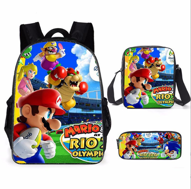 Mochila escolar de Super Mario – con estuche y bolso, diseño animado para niños y niñas