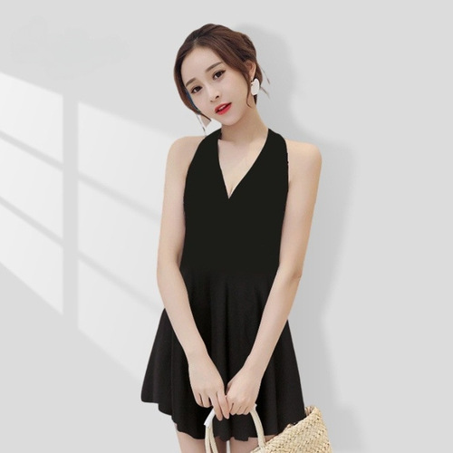 Swimsuit female one-piece sexy black small chest gathering hot spring back exposure meat conceal slimming skirt conservative swimsuit wholesale 