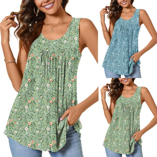 2025 Western and European Fashion Pleated Floral Sleeveless Backless Top