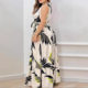 European and American Women's Summer New Hot Neck Hanging dress Lace-up Sleeveless Leaf Printed Long Dress dress