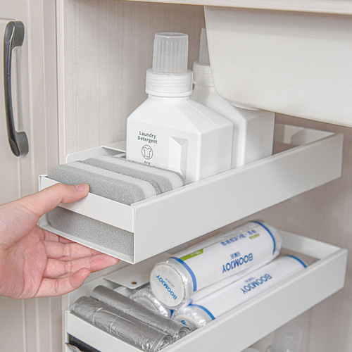 Kitchen cabinet drop-down basket partition with pulley track storage box wall-mounted punch-free pull-down basket factory wholesale