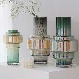 欧式几何创意花瓶渐变色摆件现代简约家居客厅装饰插花玻璃花瓶