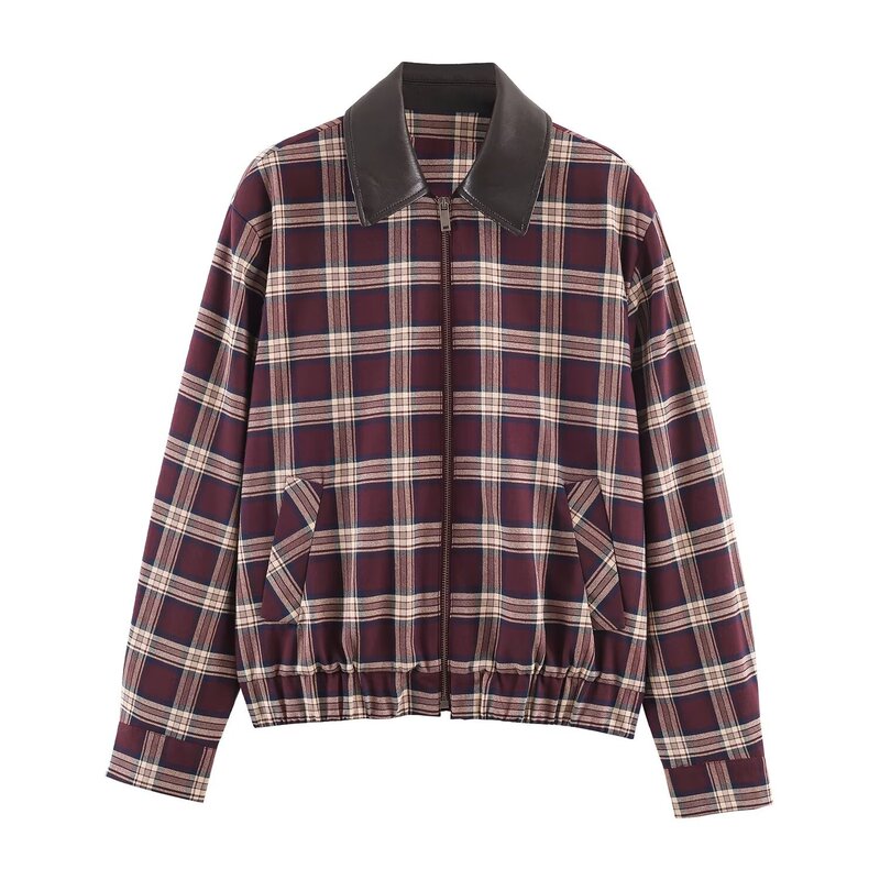 European and American Cross-Border Women's Clothing Wholesale Women's Leather-Effect Patchwork Bomber Jacket European and American Cross-Border Women's Clothing Wholesale Women's Leather-Effect Patchwork Bomber Jacket