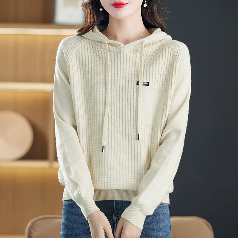 Новый свитер с капюшоном, женский осенне-зимний толстый Модный повседневный всеместный Свободный пуловер вязаный свитер с капюшоном Женский