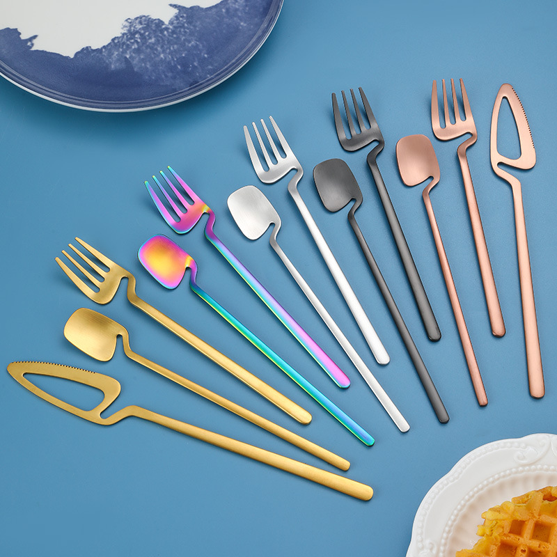 Source manufacturers creative ins Wind knife and fork spoon wholesale spot 304 stainless steel hanging Cup dessert fork coffee spoon tableware