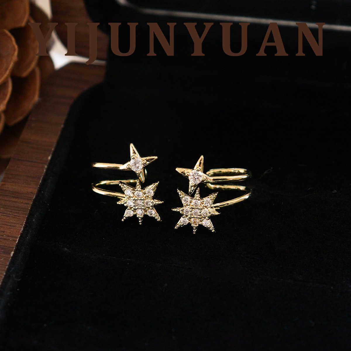 Boucle d'oreille étoile à huit branches zircon pour oreilles non percées_voghion.com