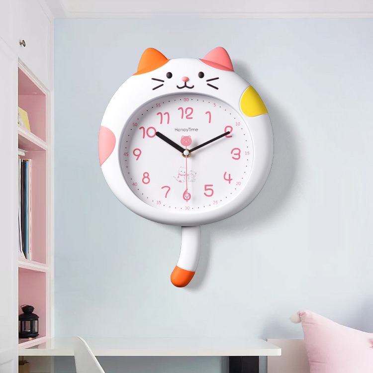 Meow dibujos animados creativo sin perforación sala de estar dormitorio habitación de los niños reloj de jardín de infantes reloj de pared lindo reloj de decoración de moda