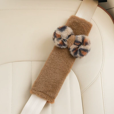 Cross-Border Car Seat Belt Shoulder Pads, Seat belt shoulder pad - rabbit-fur-brown-shoulder-pads-leopard-print-bow