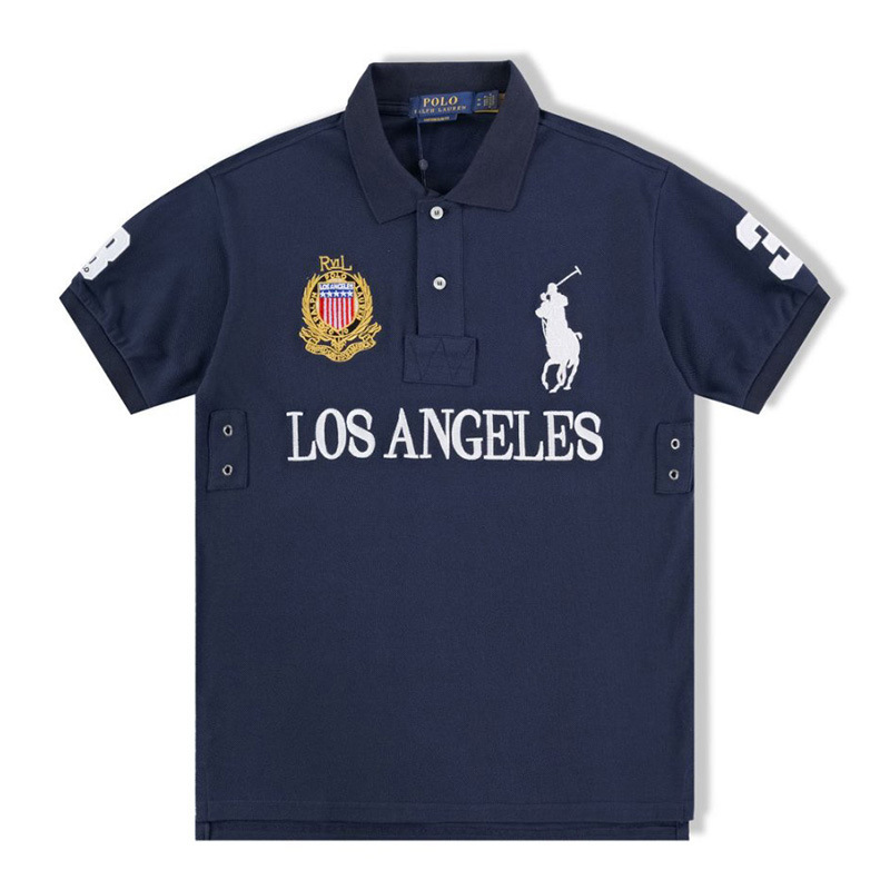 Men's solid color turn-down collar POLO short-sleeve summer cross-border polo shirt with city embroidery, pure cotton, loose fit Men's solid color turn-down collar POLO short-sleeve summer cross-border polo shirt with city embroidery, pure cotton, loose fit