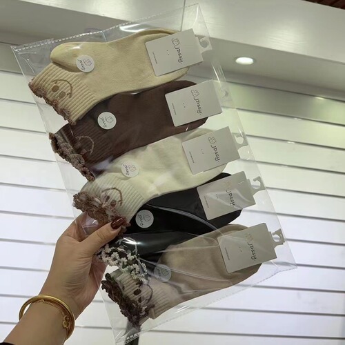 Spring and Autumn New Women's Short Calf Japanese and Korean Fresh and Cute Cartoon Coffee Color Series Student College Style Sports Cotton Socks