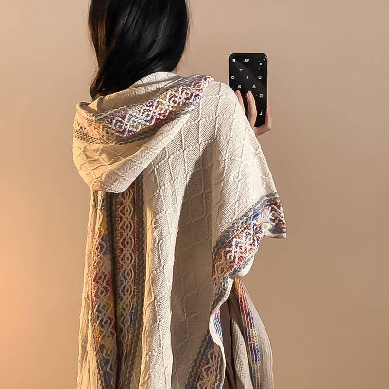 Turismo de estilo étnico encapuchado chal mujer en Xinjiang Yunnan bohemia sala de aire acondicionado camisa de punto camisa de abrigo