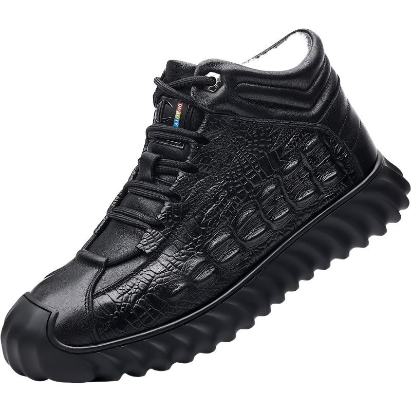 Zapatos de algodón para hombres de lana de vaca de primera capa de invierno al aire libre zapatos de cuero térmico noreste forrado de lana zapatos de hombre de cuero genuino para papá