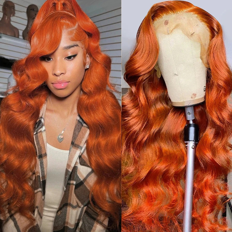 Cross-Border Hot-Selling Brazilian Wig, Orange-Burgundy Middle-Parted Lace Front Long Curly Wig, High-Temperature Synthetic Fiber Wig Set Cross-Border Hot-Selling Brazilian Wig, Orange-Burgundy Middle-Parted Lace Front Long Curly Wig, High-Temperature Synthetic Fiber Wig Set