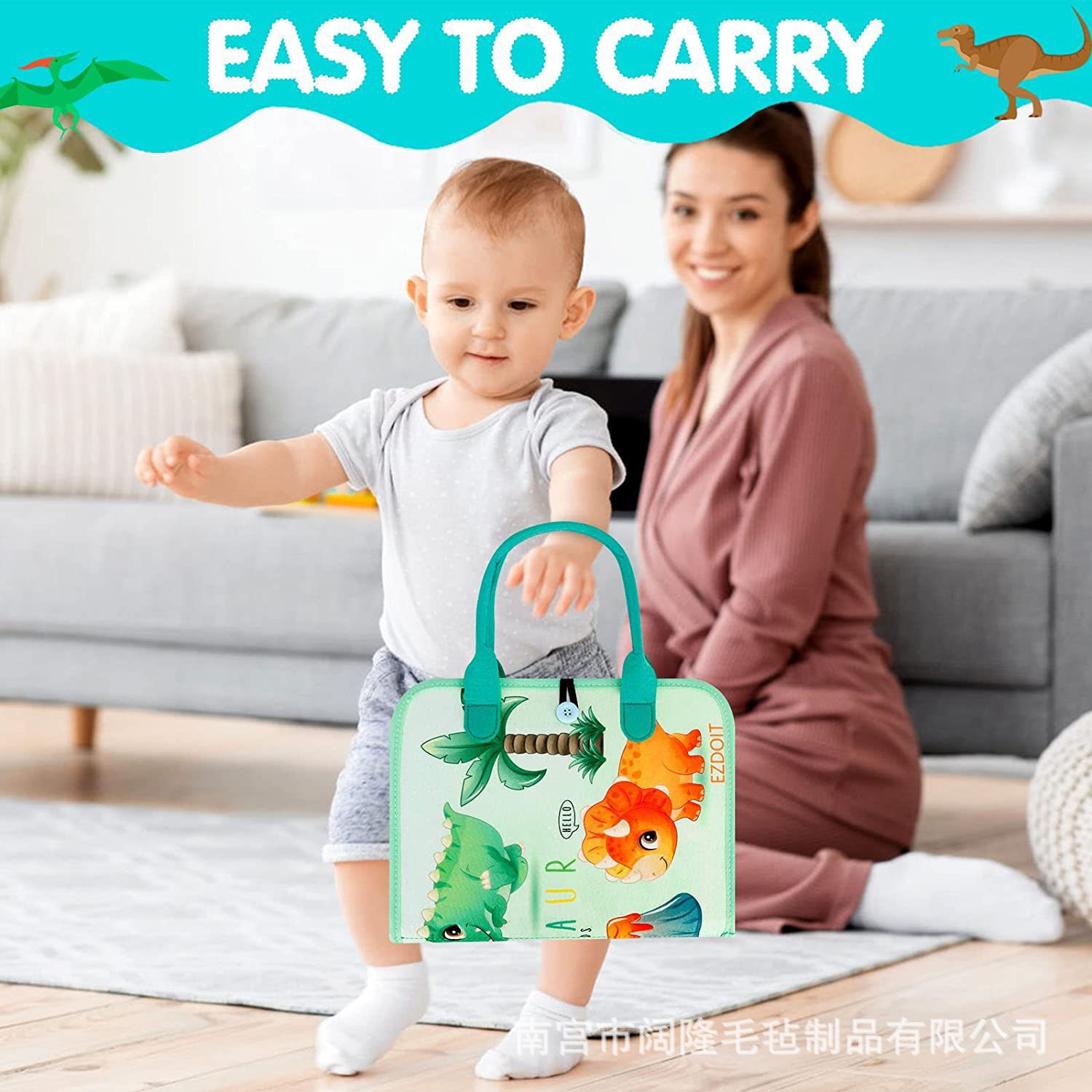 Tablero Montessori de fieltro con dinosaurios