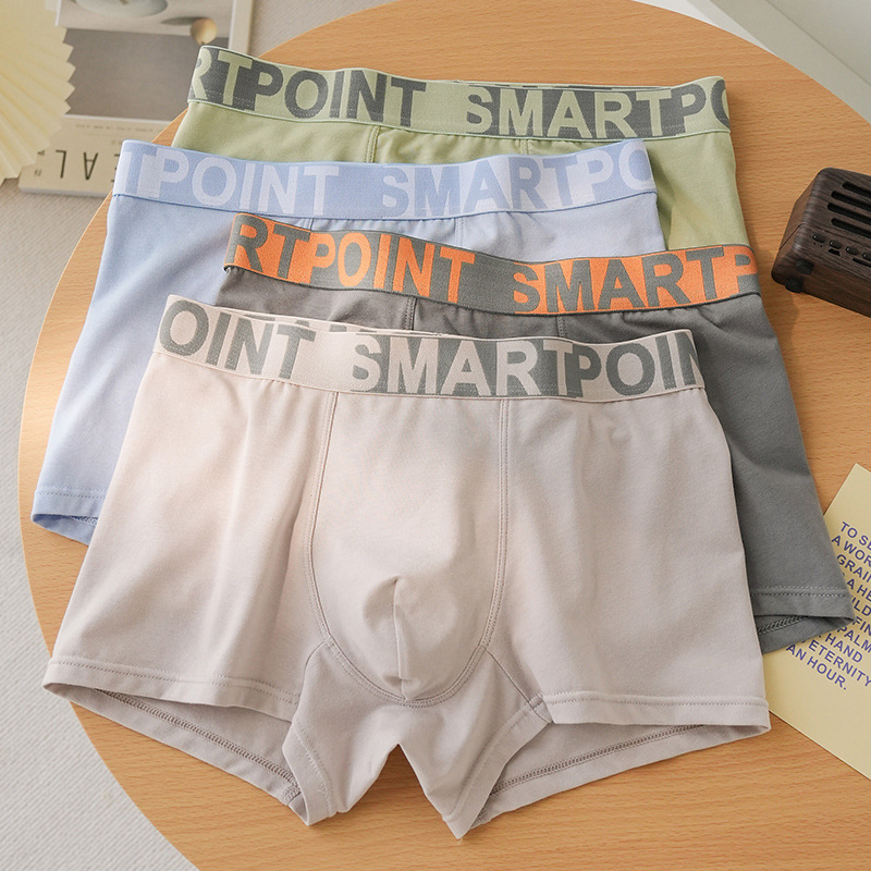 Calzoncillos bóxer de cintura media para hombre, shorts de cuatro esquinas, ropa interior juvenil para todas las estaciones, elegante, cómoda, deportiva, ropa interior masculina de puro algodón.