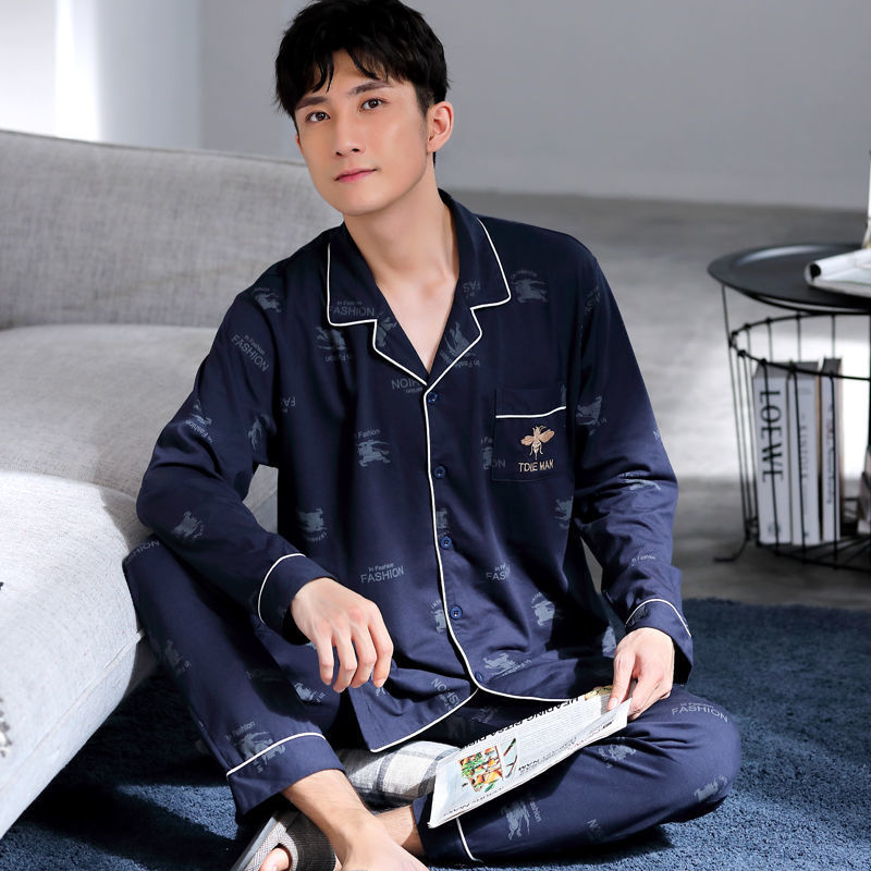 100% primavera y otoño pijamas hombres de algodón de manga larga más tamaño de los hombres casual traje de desgaste para el hogar