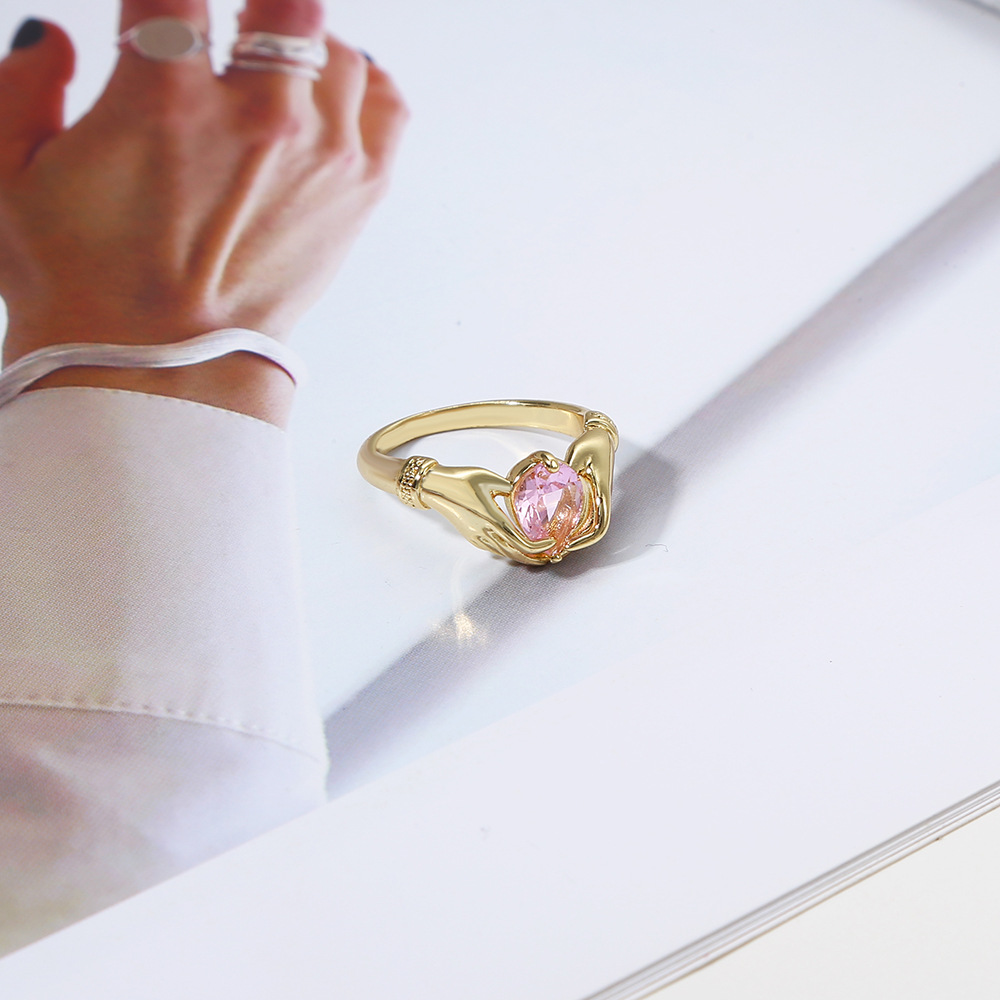 Birthday Occasion Copper Material Fashion Heart Shape Copper Heart Zircon Rings 1 Piece