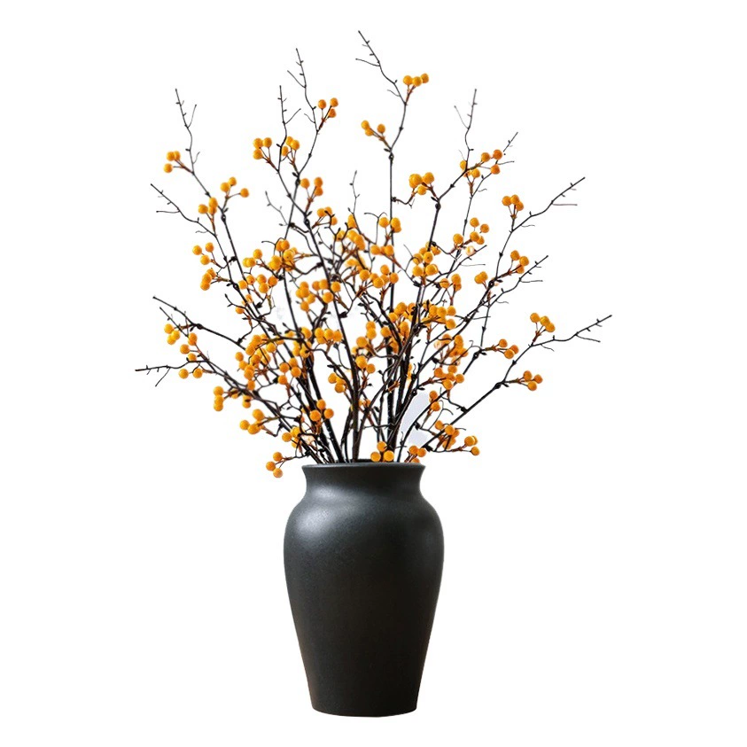 Керамическая ваза в стиле ретро из Цзиндэ, черная, большого диаметра, для сухоцветов, цветов хурмы, декор для дома, черная керамика