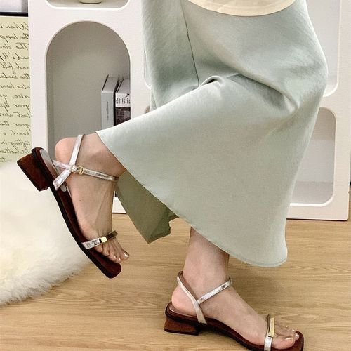 Women's sandals with side strap, 2025 summer new style, open-toe, chunky heel, high-end feel