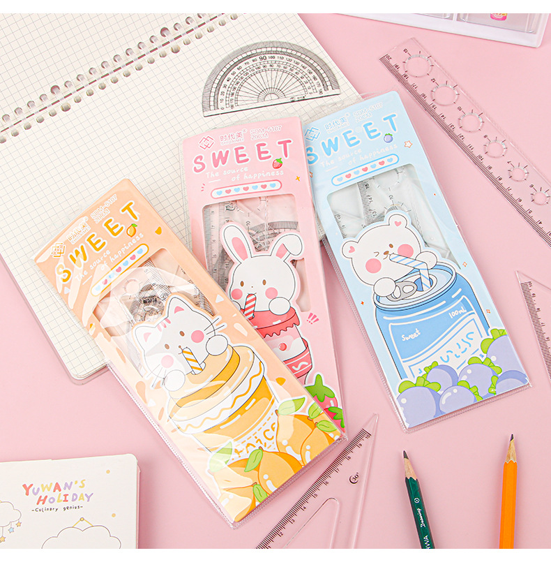 Cute Cartoon Ruler Sets Triangle Ruler Protractor Ruler Student Stationery  Wholesale display picture 1