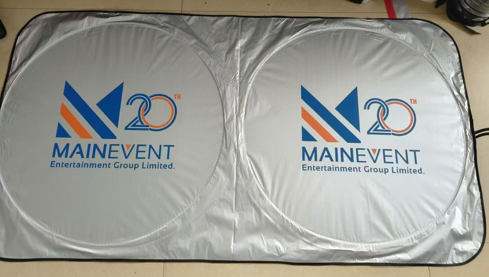 Universal heat insulation sun shield coated silver cloth car double ring sun visor printed LOGO car sun shield