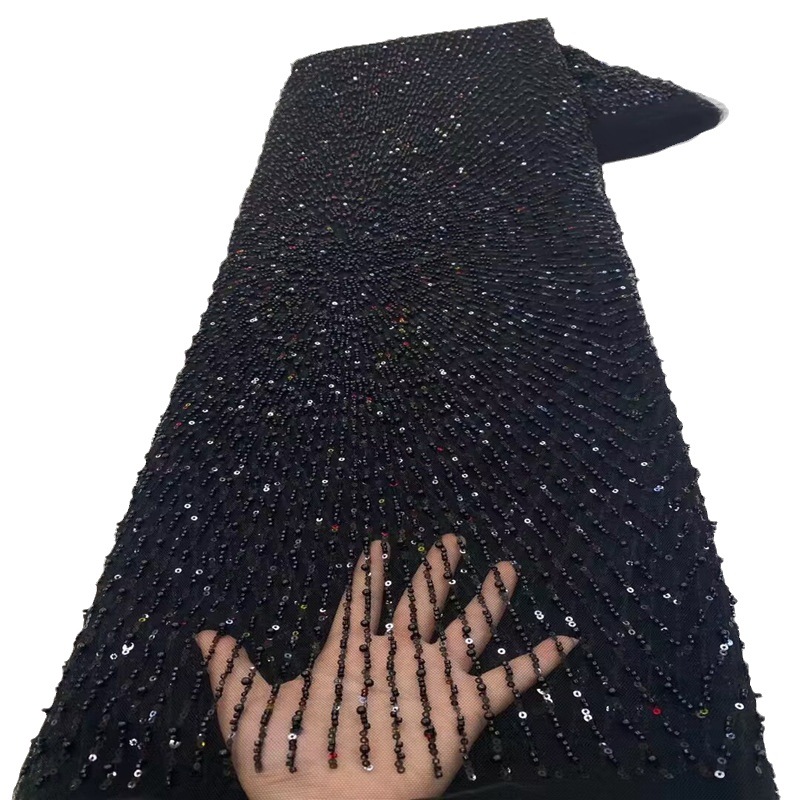Francés simple rayas con cuentas de malla de tela de encaje nuevo diseño tubo de cuentas de tul vestido de novia moda tela JX3721 image 5