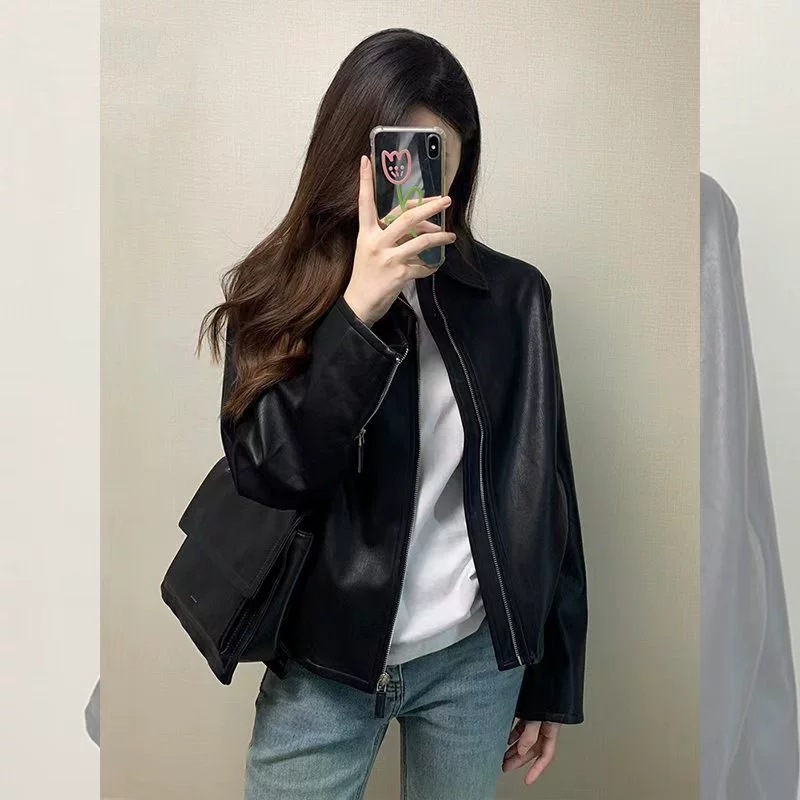 Autumn black short jacket, high-end, for teenagers