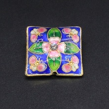 传统高温珐琅机制银蓝古风饰品配件背云隔珠景泰蓝22mm方四蝶