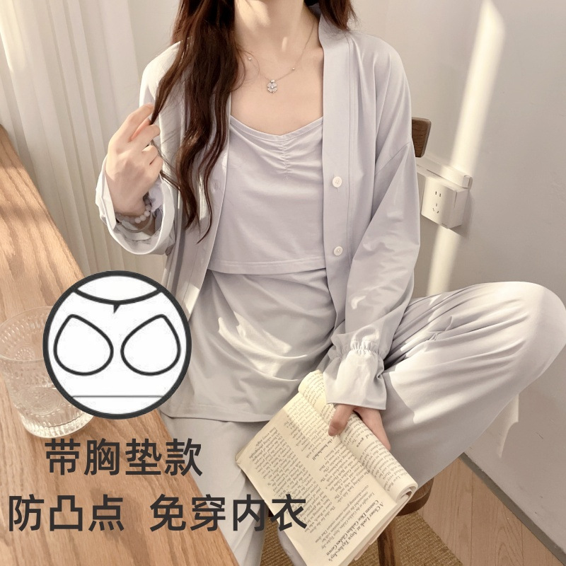 Yan Yi Fang 2024 새로운 짧은 스커트 모달 가슴 패드 착용이없는 브라 임산부 산전 및 산후 간호 나이트 드레스