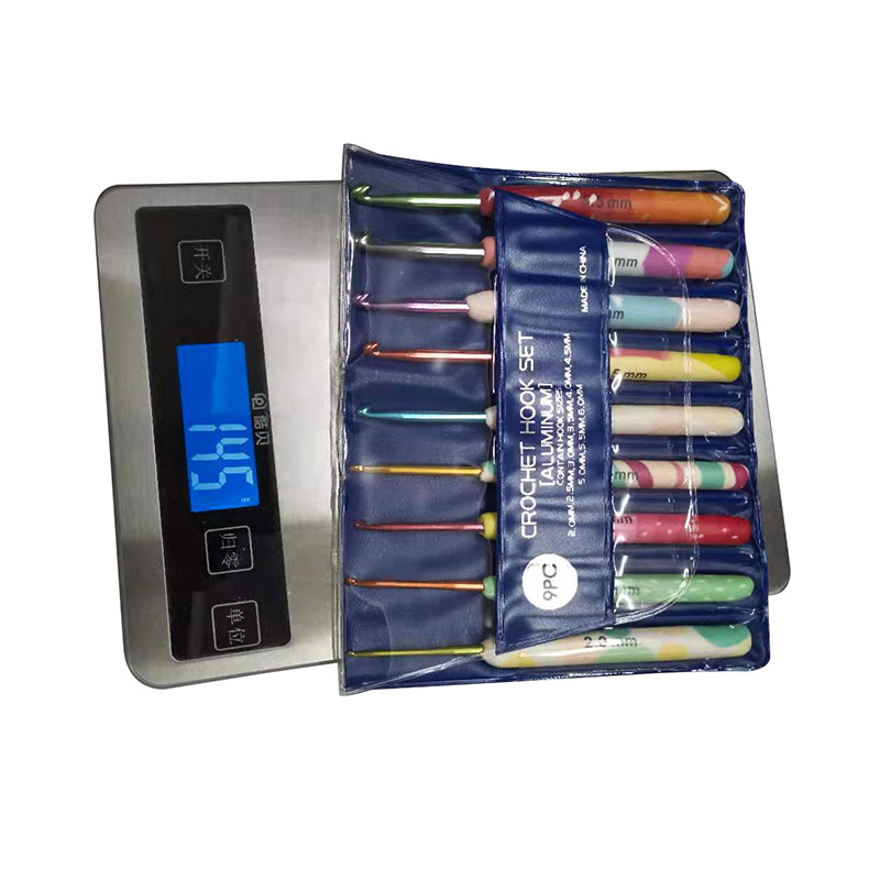 Herramientas de tejer aguja suéter suave cerámica mango color crochet suave mango crochet conjunto de 9 OPP bolsa de embalaje