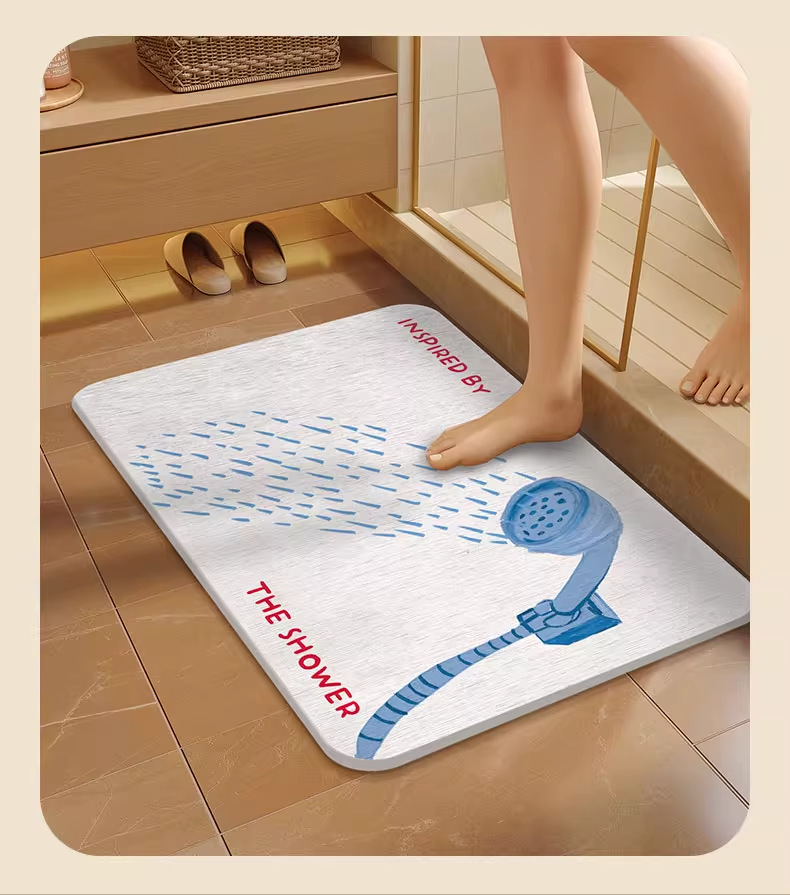 Bathroom Floor Mat, Bathroom Door Absorbent Mat, Toilet Door Non-Slip Mat, Bathroom Hard Diatom Mud Quick-Drying Foot Mat