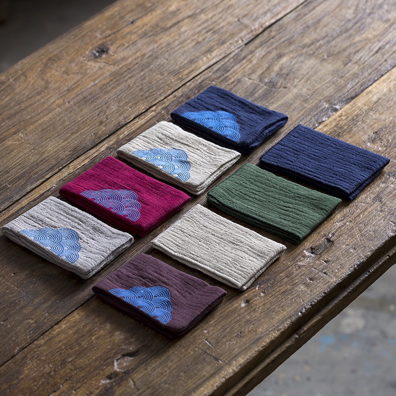 Excellent tea ceremony embroidered hemp tea towel Japanese style fabric thickened absorbent tea cloth Zen Kung Fu tea set towel rag