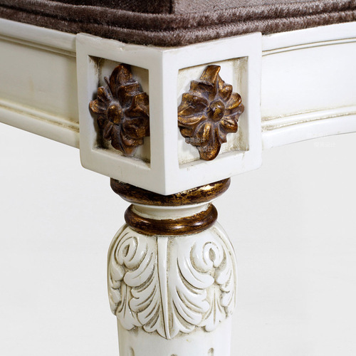 English-style Paulownia gold-plated bed footstool, Neoclassical carved, aged effect, bedroom bench, unique fabric drawstring chair