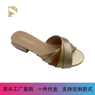 Cross-Border Exclusive Summer New Fashion Open-Toe Multi-Color Design Splicing Outdoor Party Low-Heeled Women's Slippers