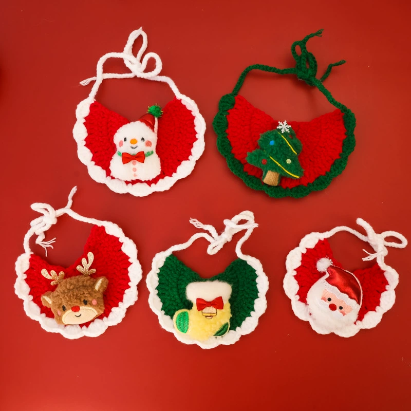 Домашние животные трикотажные нагрудники Рождественский шарф Кошки собаки Домашние животные товары теплые ручные ошейники новогодние украшения