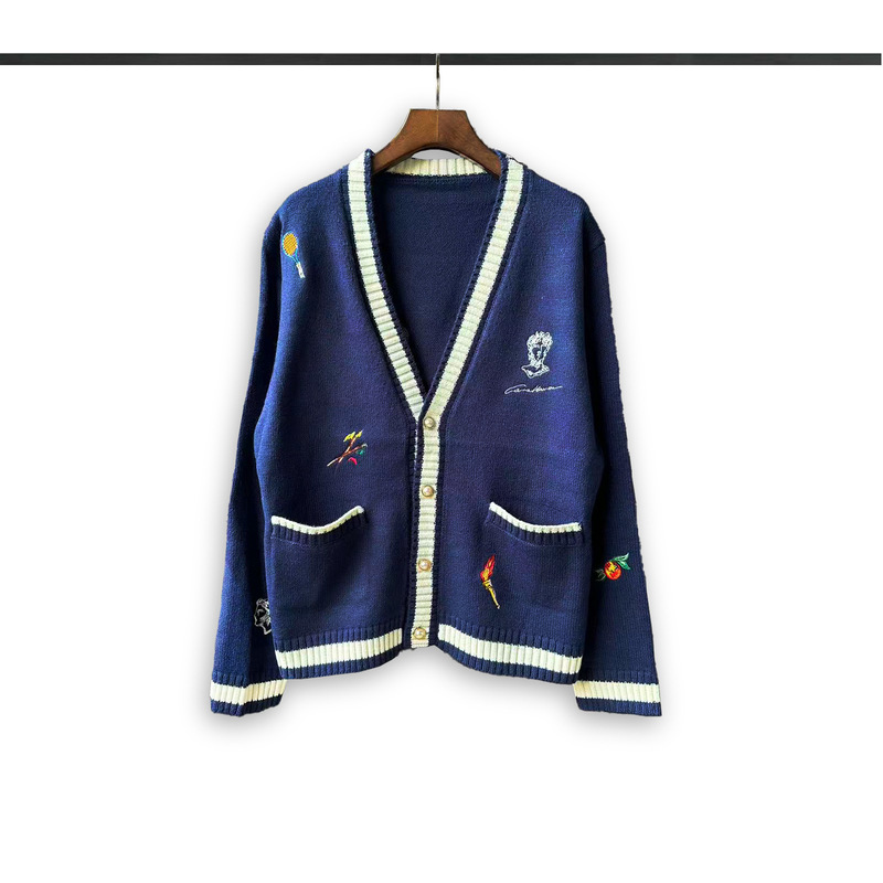 High-End Export Cross-Border Casablanca New V-Neck Tennis Racket Embroidery Knit Sweater Long-Sleeve Cardigan High-End Export Cross-Border Casablanca New V-Neck Tennis Racket Embroidery Knit Sweater Long-Sleeve Cardigan