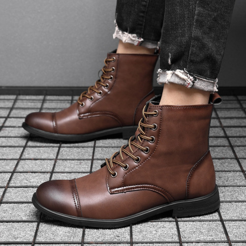 Autumn/Winter Martin Boots Fashion Plus Size Pointed Toe Retro Leather Boots High Top British Casual Men's Shoes 98666