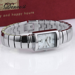 丹弗士輕奢防水女士方形鋼帶腕錶 新款日曆學生休閒手錶時尚