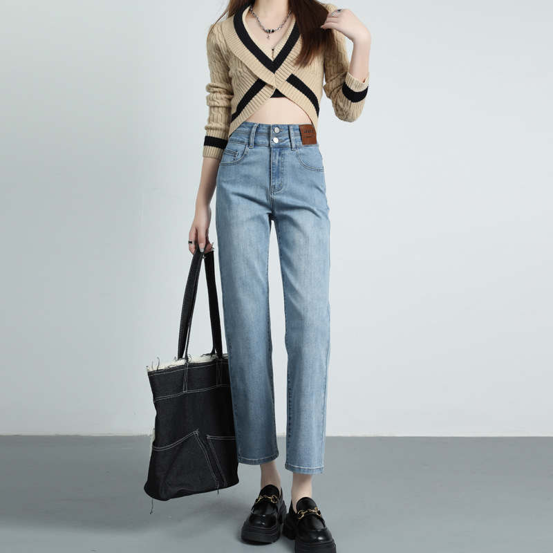 2026 Spring and Autumn Hot-Selling High-Waisted Straight-Leg Cropped Jeans for Women, Fashionable and Slimming, Long-Leg Effect Cigarette Pants 2026 Spring and Autumn Hot-Selling High-Waisted Straight-Leg Cropped Jeans for Women, Fashionable and Slimming, Long-Leg Effect Cigarette Pants