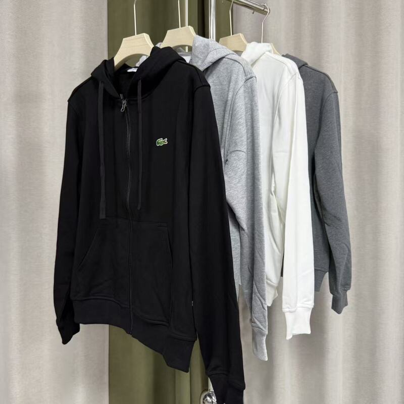 Crocodile Cross-Border Classic Green Crocodile Embroidered Badge Basic Full-Zip Hooded Sweatshirt American Style