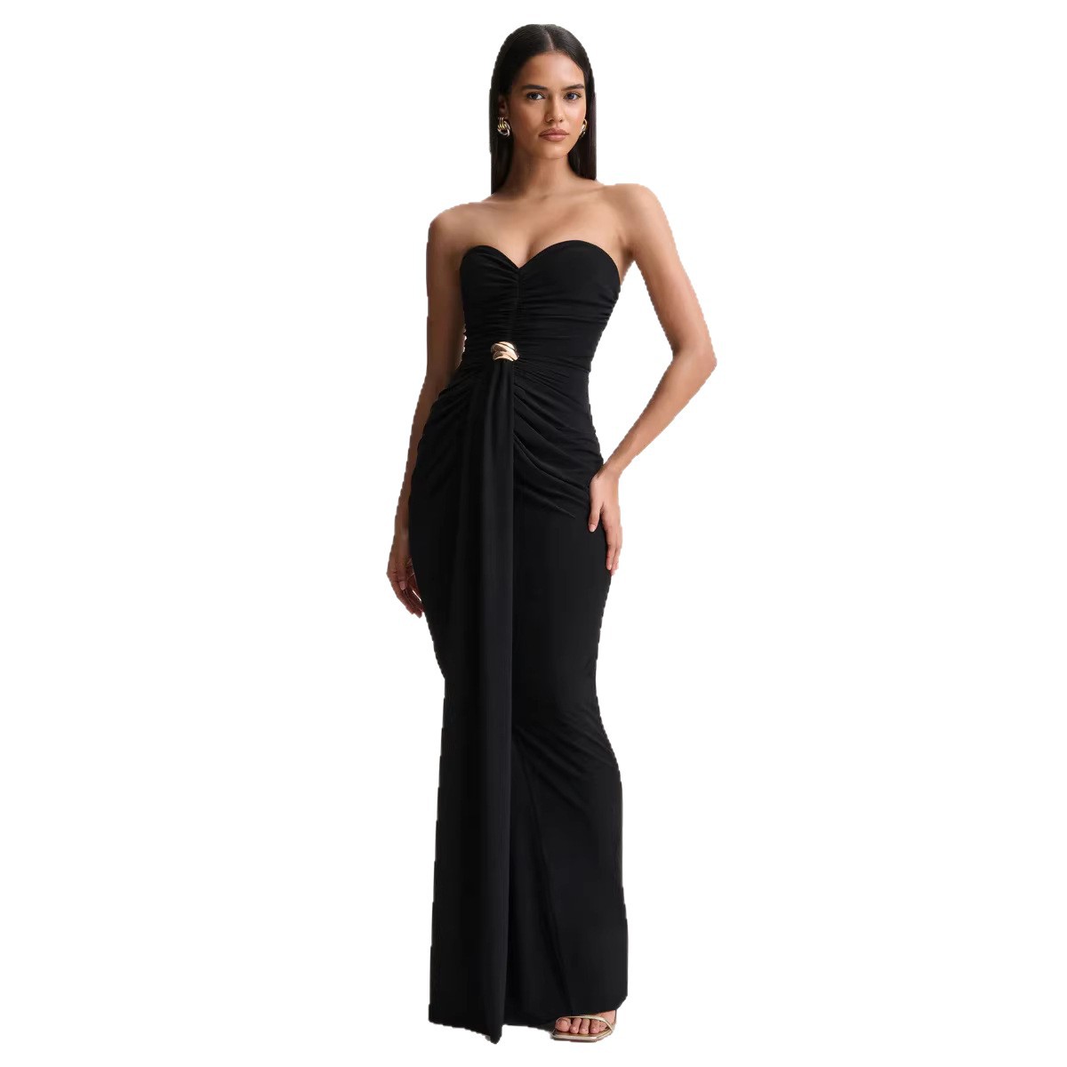 2026 primavera nueva línea sin mangas plegada cintura vestido de correa temperamento delgado vestido de pecho