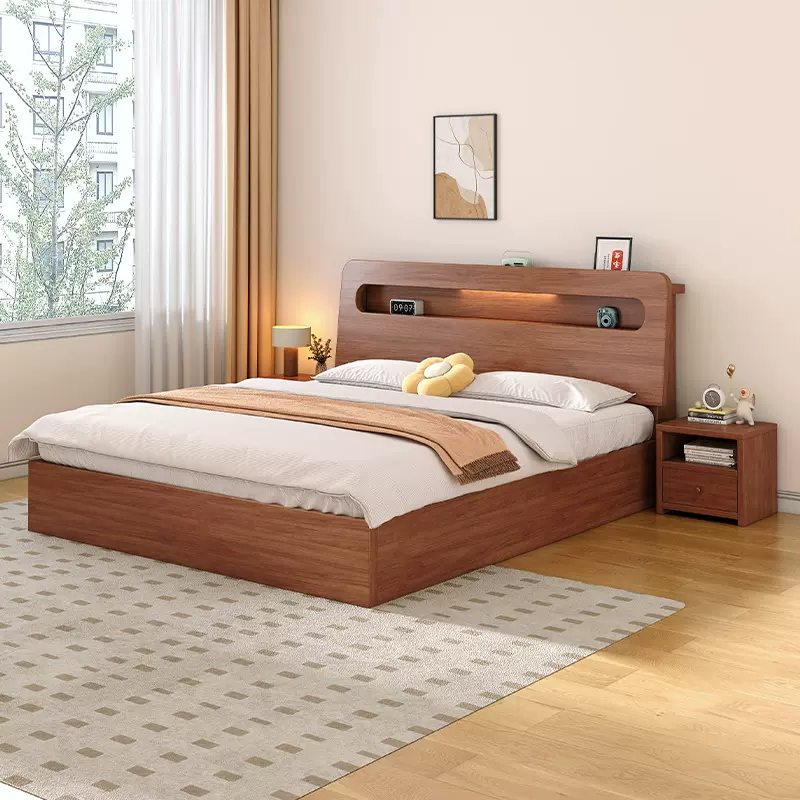 定制实木床简约现代1.5米双人床出租房家用单人床轻奢储物经济型2