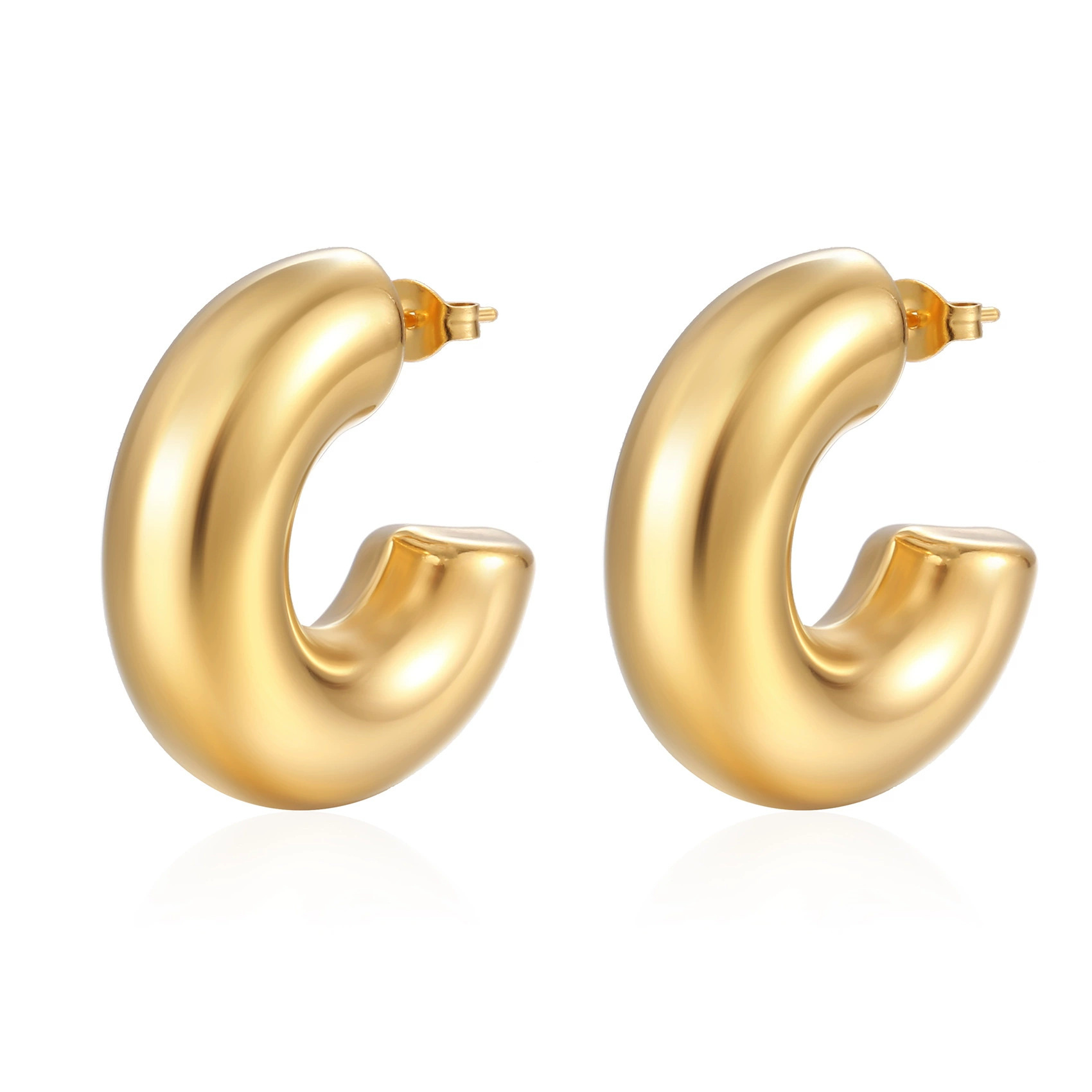 Pendientes huecos de acero inoxidable para mujer transfronterizos Pendientes redondos chapados en oro real Oval de 18 quilates de lujo ligero al por mayor