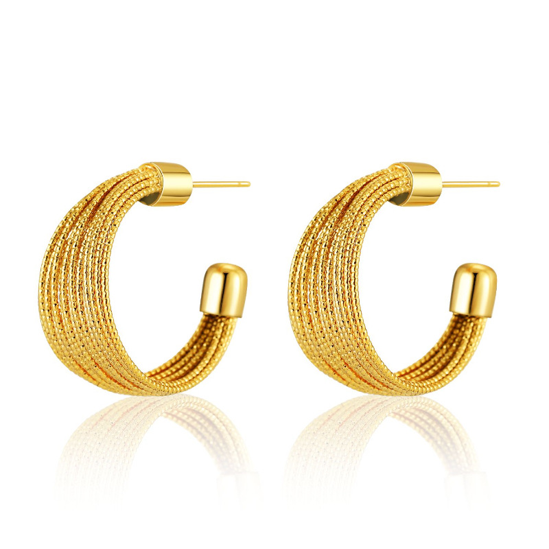 European And American Style Winding C- Shaped Stud Earrings Copper Plating 18k Real Gold Multi-line Women's Fashion Large Earrings Hong Kong Style All-matching Earrings display picture 2