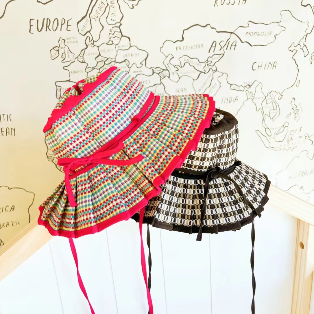Unisex Cute Retro Plaid Big Eaves Sun Hat display picture 4