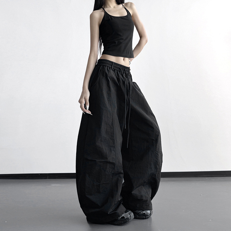 2026 Spring New Style Black Wide-Leg Pants for Women, High-Waisted, Loose Fit, Elastic Waistband, Casual Pants with a Sense of Silhouette
